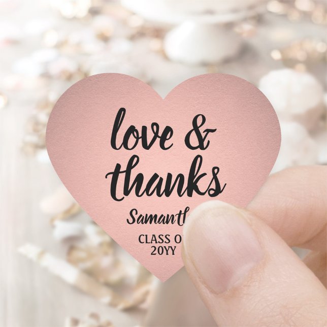 Graduation Love & Thanks Pink & Black Faux Foil Heart Sticker (Creator Uploaded)