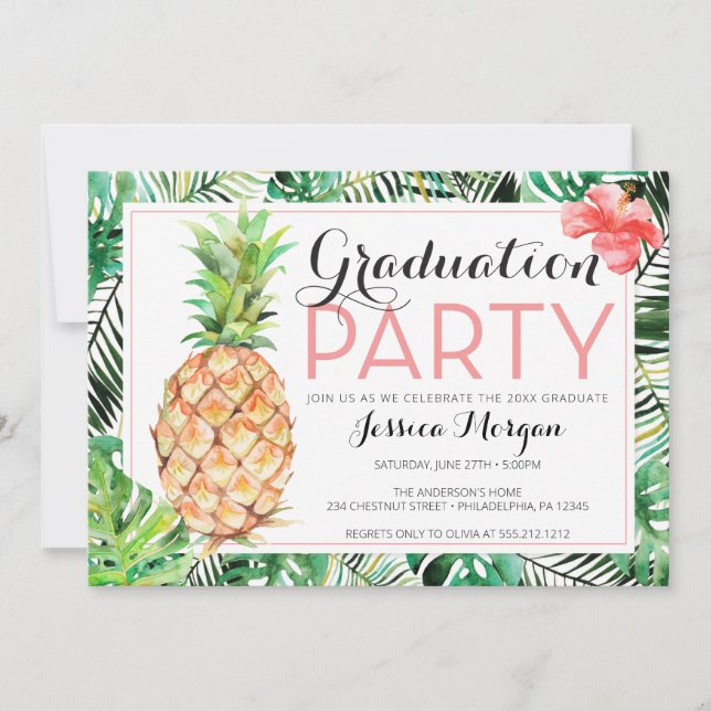Graduation Luau Pineapple Tropical with Photo Invi Invitation (Front)