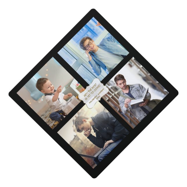 Graduation Man Custom Photo Collage Quote Cap Topper (Front)