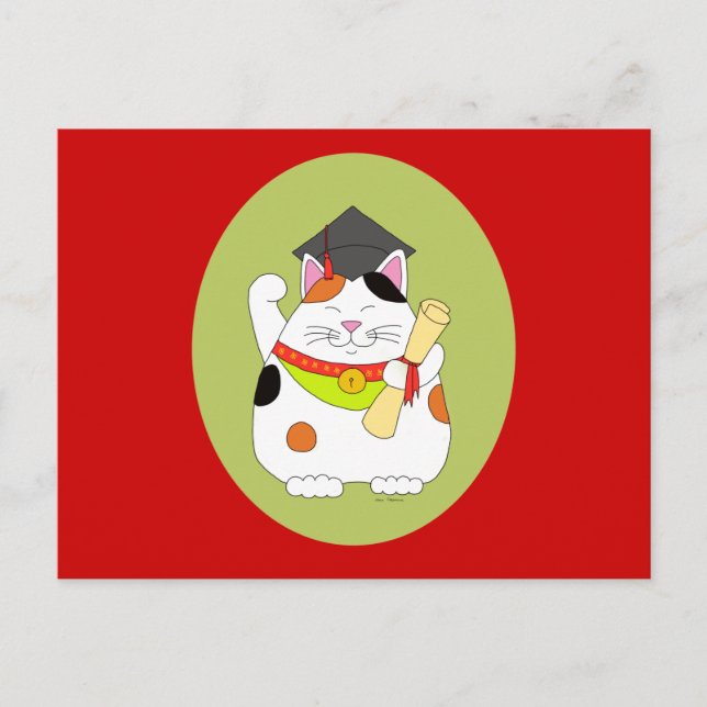 Graduation Maneki Neko Announcement Postcard (Front)