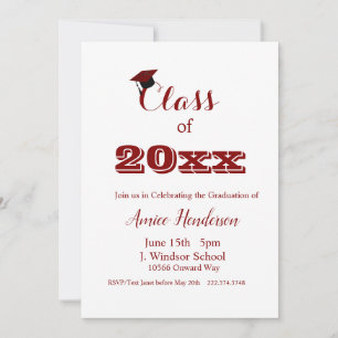 Graduation Maron & White Invitation Classe de 2024