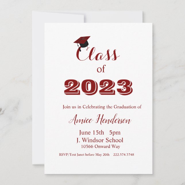 Graduation Maron & White Invitation Classe de 2024 (Devant)