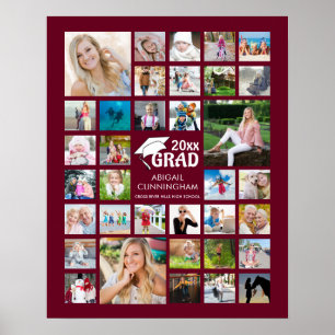 Graduation Maroon 35 Photo Collage GRAD Keepsake Poster