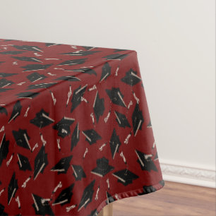 Graduation Maroon and Black Caps in the Air Tablecloth
