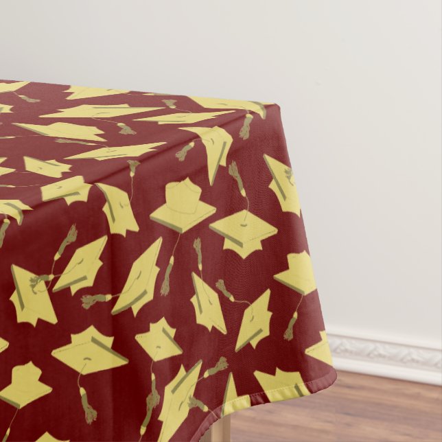 Graduation Maroon and Gold Caps in the Air Tablecloth (In Situ)
