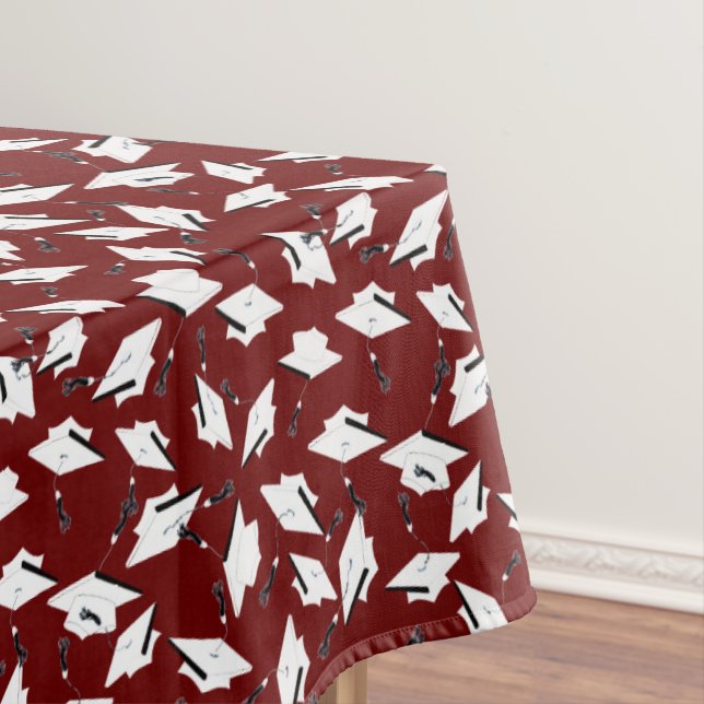 Graduation Maroon and White Caps in the Air Tablecloth (In Situ)