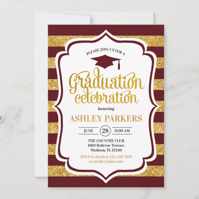 Graduation - Maroon Gold Stripes Invitation (Front)