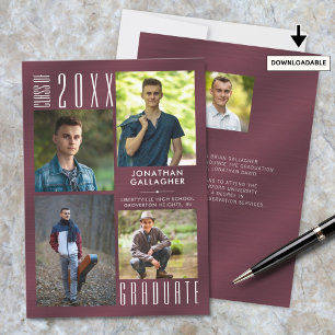 Graduation Maroon Metallic Photo Collage Announcement
