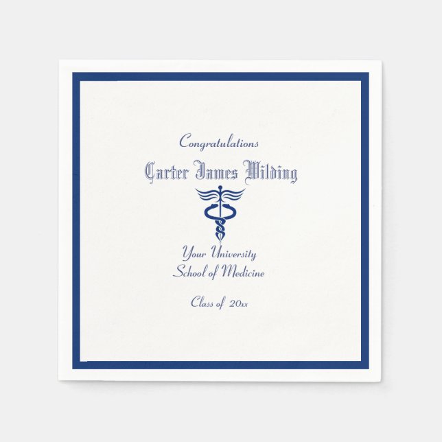 Graduation, Medical School, Caduceus, Navy Blue Napkin (Front)