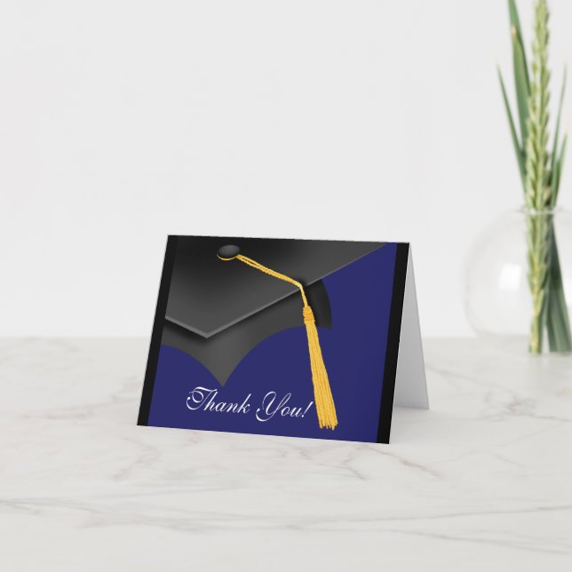 Graduation Merci Note Card Black Blue Grad Casquet (Devant)