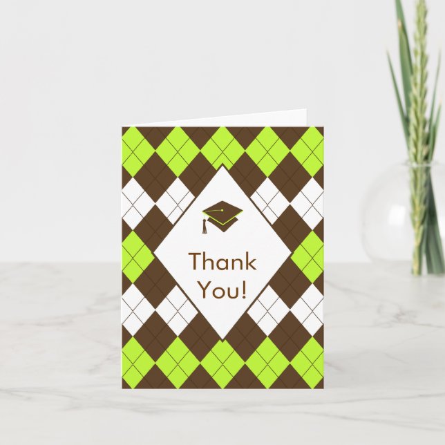 Graduation Merci Note Card Jacquard vert Brown (Devant)