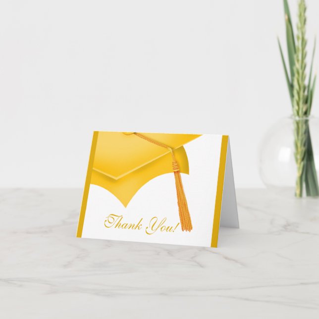 Graduation Merci Note Card White Gold Casquette (Devant)