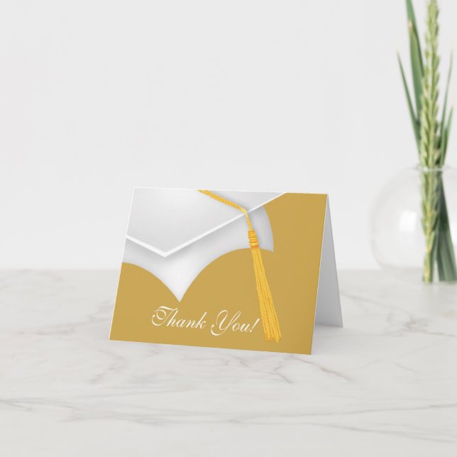 Graduation Merci Note Card White Gold Casquette (Devant)