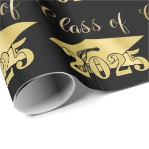 Graduation Metallic Gold Class Year Editable Black Wrapping Paper