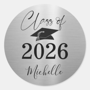 Graduation Metallic Silver Script Class of 2021 Classic Round Sticker