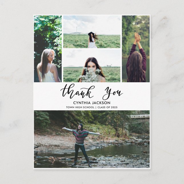 Graduation Minimal Photo Thank You Casual Script Postcard (Front)