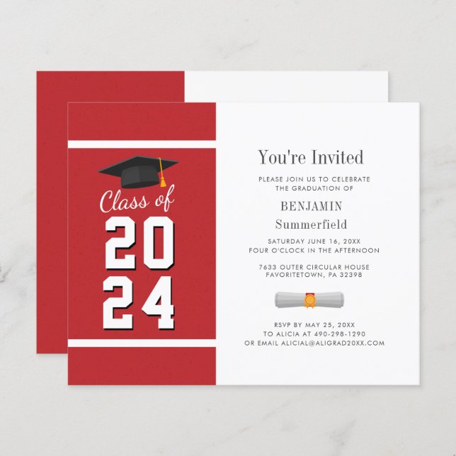 Graduation Minimal Red White Party Invitation (Front/Back)