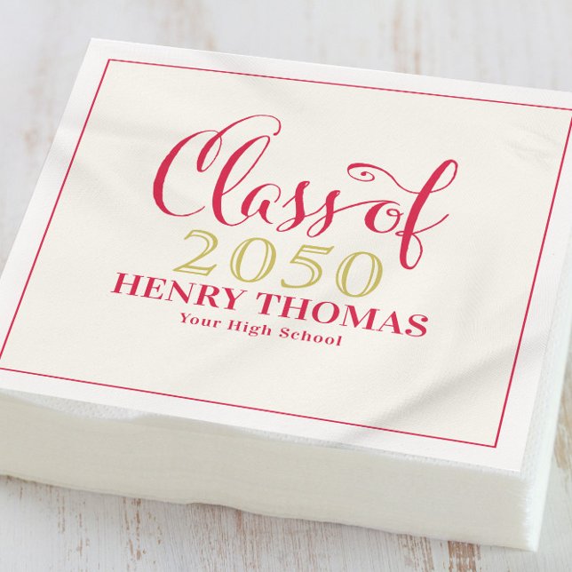 Graduation Minimalist Modern Class Of Script Red Napkin (Creator Uploaded)