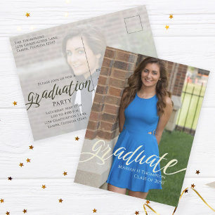 Graduation Minimalist Modern Two Photo Script Postcard