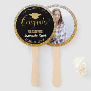 Graduation Modern Black and Gold Graduate Photo Hand Fan