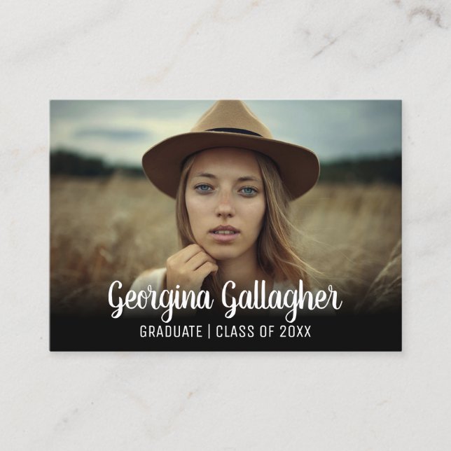 Graduation Modern Bold Photo | Grad Name Script Business Card (Front)