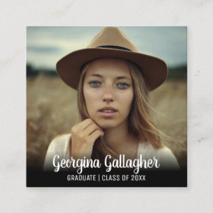 Graduation Modern Bold Photo Grad Name Script Square Business Card