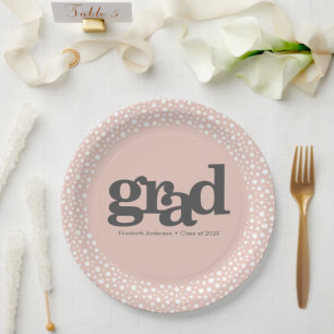 Graduation modern bold typography on blush pink paper plate