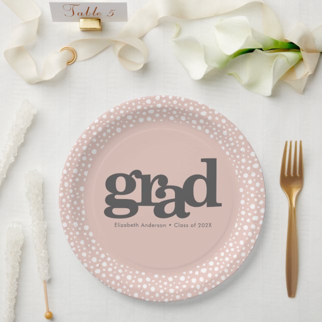 Graduation modern bold typography on blush pink paper plate (Wedding)
