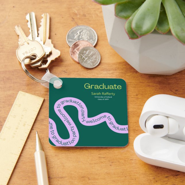 Graduation modern colourful green typography keychain (Desk)