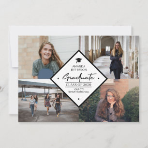 Graduation modern elegant script 4 photo collage a announcement