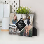 Graduation modern elegant script 4 photo collage plaque<br><div class="desc">Chic classic black and white typography script making a stylish elegant personalized graduation 4 photo grid keepsake plaque.            Easy to customize with your details and four custom images!             If you need a specific colour or combination,  please message the designer through the button below!</div>