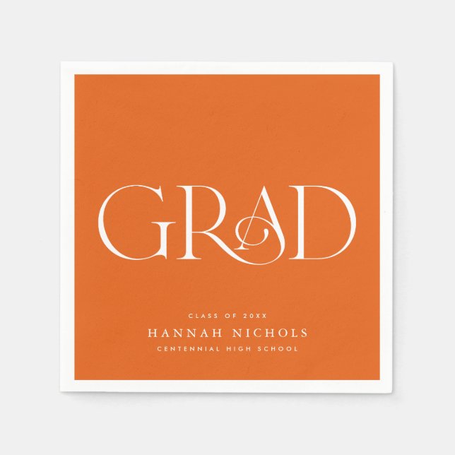 Graduation Modern Elegant Type Orange Napkins (Front)