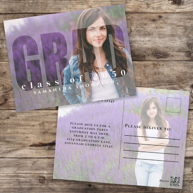 Graduation Modern Grad Typography Simple Two Photo Postcard (Creator Uploaded)