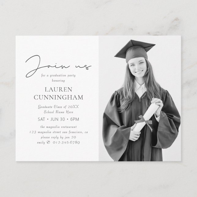 Graduation Modern Minimalist Chic Photo Postcard (Front)
