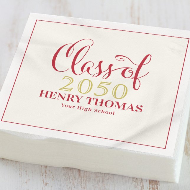Graduation Modern Minimalist Class Of Script Red Napkin (Creator Uploaded)