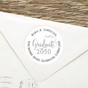 Graduation Modern Minimalist Elegant Script Black  Classic Round Sticker