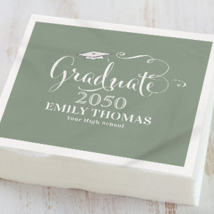 Graduation Modern Minimalist Mortarboard Green Napkin