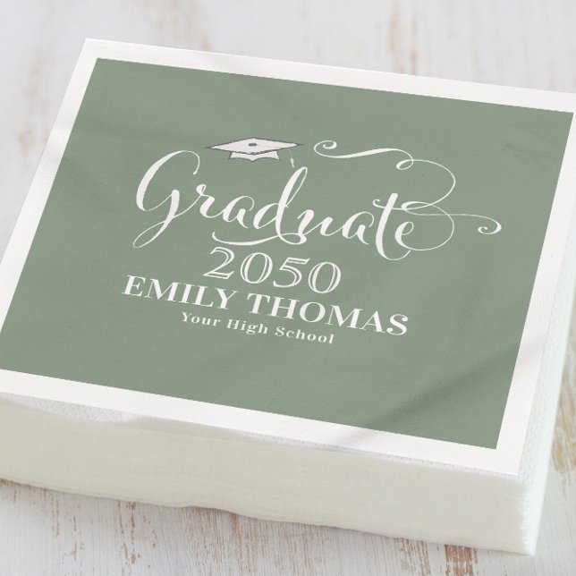 Graduation Modern Minimalist Mortarboard Green Napkin (Creator Uploaded)