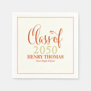 Graduation Modern Minimalist Orange Script Napkin