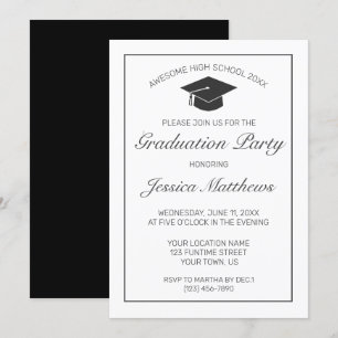 Graduation Modern Minimalist White Black Invitation