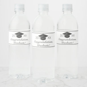Graduation Modern Minimalist White Black Water Bottle Label