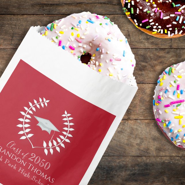 Graduation Modern Mortarboard Cardinal Red Favour Bag (Classic cardinal red graduation candy favor bag with simple typography for party treats.)