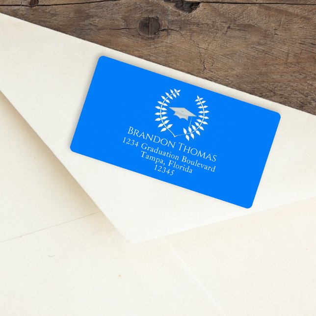 Graduation Modern Mortarboard Classic Azure Blue Label (Creator Uploaded)