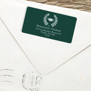 Graduation Modern Mortarboard Classic Dark Green Label