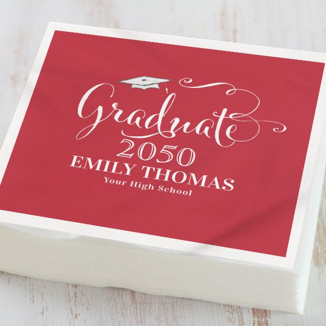 Graduation Modern Mortarboard Minimalist Red Napkin (Creator Uploaded)