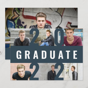 Graduation modern photo collage graphic navy blue announcement