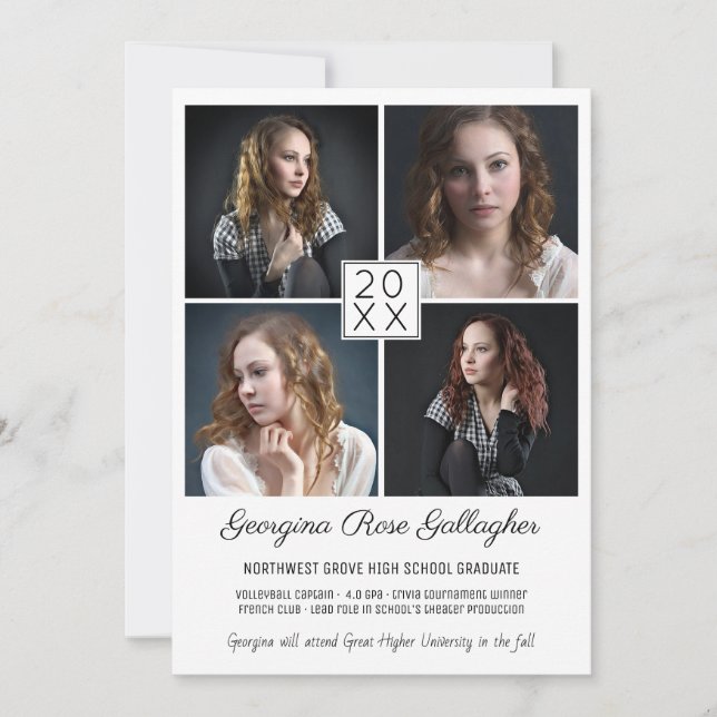 Graduation Modern Photo Collage Simple Grad Announcement (Front)