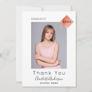 Graduation modern photo rose gold thank you card