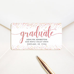 Graduation modern rose gold script custom address label