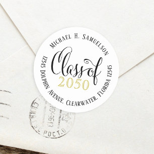 Graduation Modern Script Classic Gold Black Round Sticker